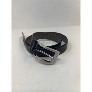 Hugo Boss Belt Mens 34 Brown Excellent Leather Silver Buckle 90-34 Cowskin